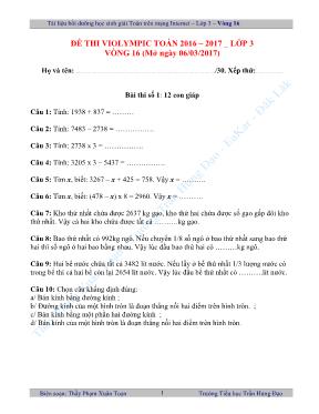 Đề thi Violympic môn Toán lớp 3 vòng 16 - Năm học 2016-2017 - Phạm Xuân Toạn